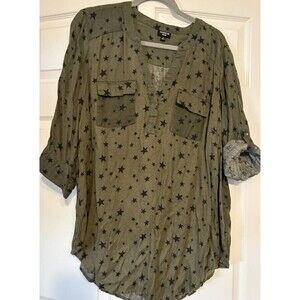Torrid Top olive green w/ starss harper blouse boho 1x